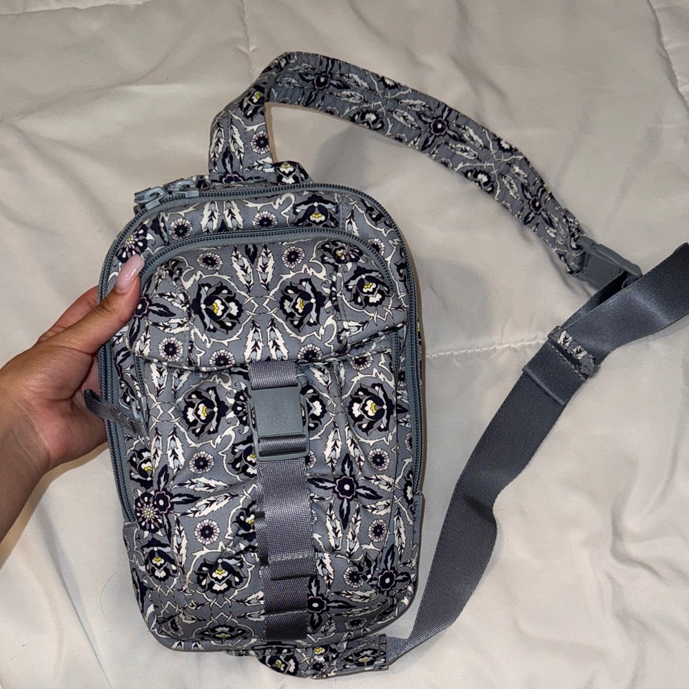 Vera Bradley Gray & Blue floral sling backpack brand new
